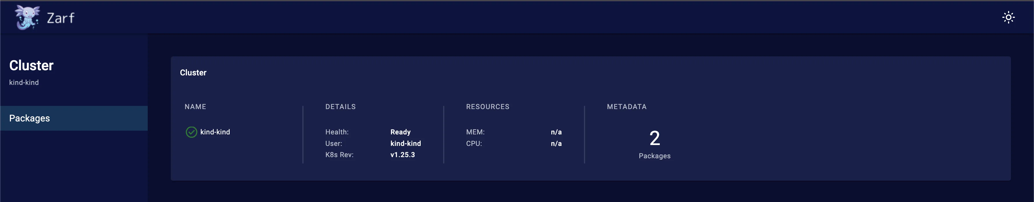 Web UI shows cluster meta data in on the cluster card when a connected cluster is found